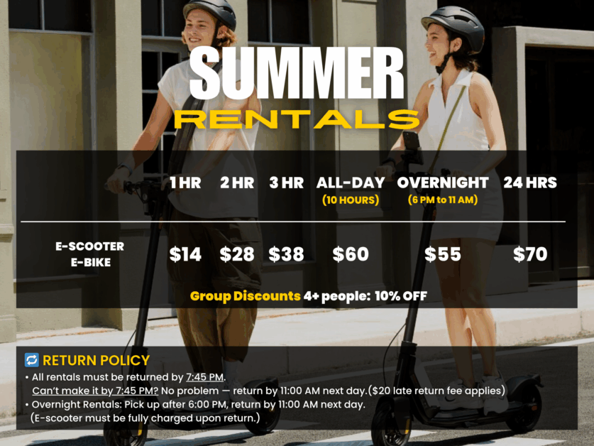 2025 Escooter rental rates and discount rate from VanEcoRide